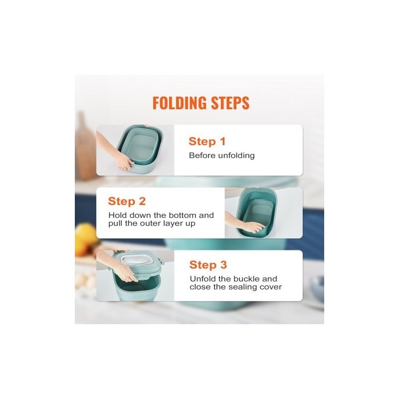 Taittuva lemmikinruokasäiliö 25 l PP ja TRP vihreä tiivis kansi pohjarullilla