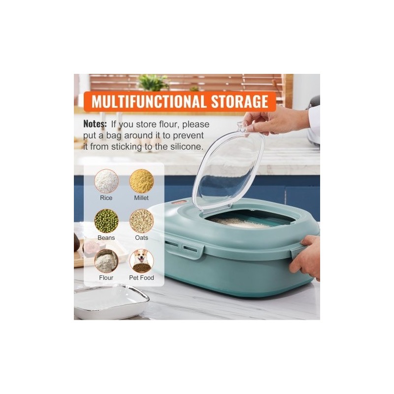 Taittuva lemmikinruokasäiliö 25 l PP ja TRP vihreä tiivis kansi pohjarullilla