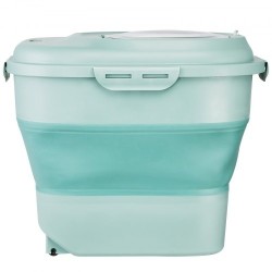 Taittuva lemmikinruokasäiliö 25 l PP ja TRP vihreä tiivis kansi pohjarullilla