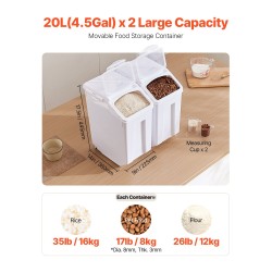 Kuivaruokasäilytysastia polypropeeni 20 l 2 kpl pyörillä tiivis kansi mittakupit