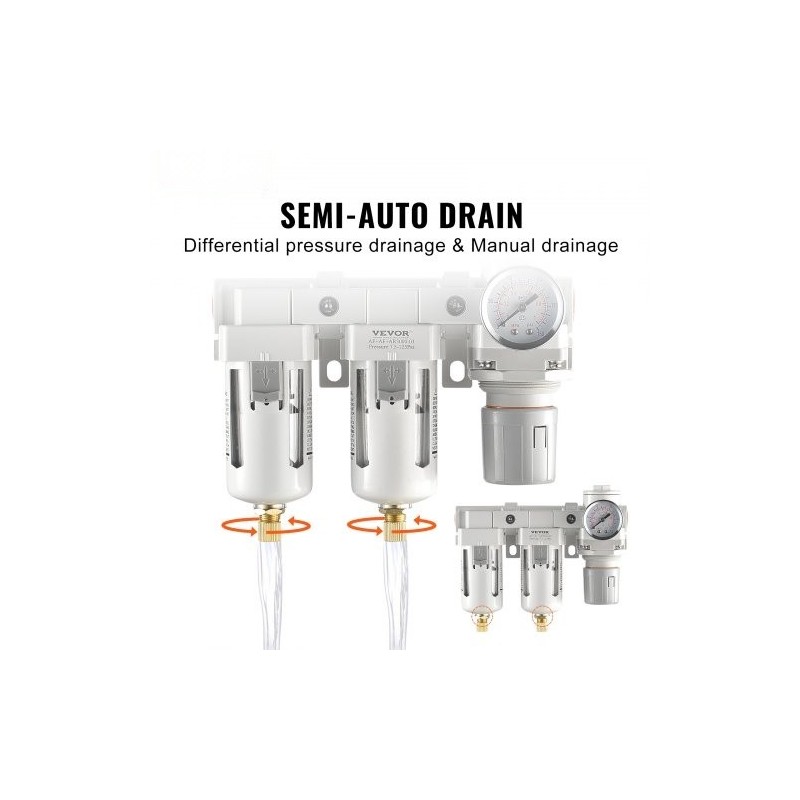 Paineilmasuodatin ja paineensäädin 3/8 NPT kaksivaiheinen 5μm messinkinen suodatinelementti polykarbonaattikulho