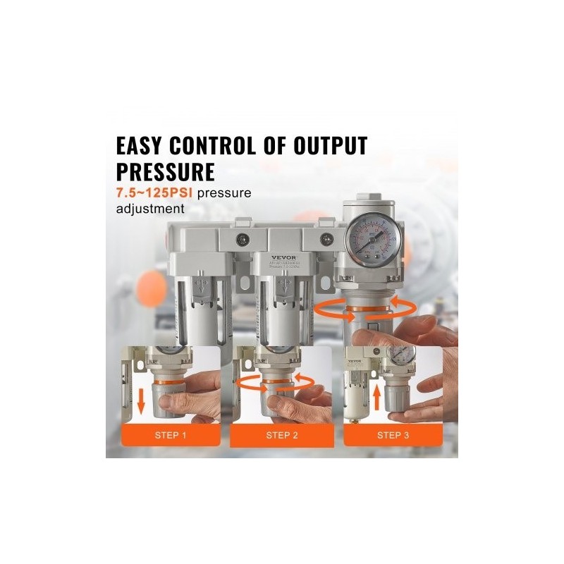 Paineilmasuodatin ja paineensäädin 3/8 NPT kaksivaiheinen 5μm messinkinen suodatinelementti polykarbonaattikulho