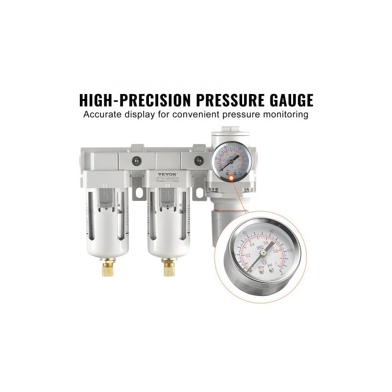 Paineilmasuodatin ja paineensäädin 3/8 NPT kaksivaiheinen 5μm messinkinen suodatinelementti polykarbonaattikulho