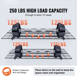 Seinäkiinnitettävä teräshylly kaksi tasoa 122 x 61 cm 113 kg jokaiselle tasolle