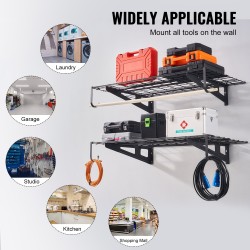 Seinäkiinnitettävä teräshylly kaksi tasoa 122 x 61 cm 113 kg jokaiselle tasolle