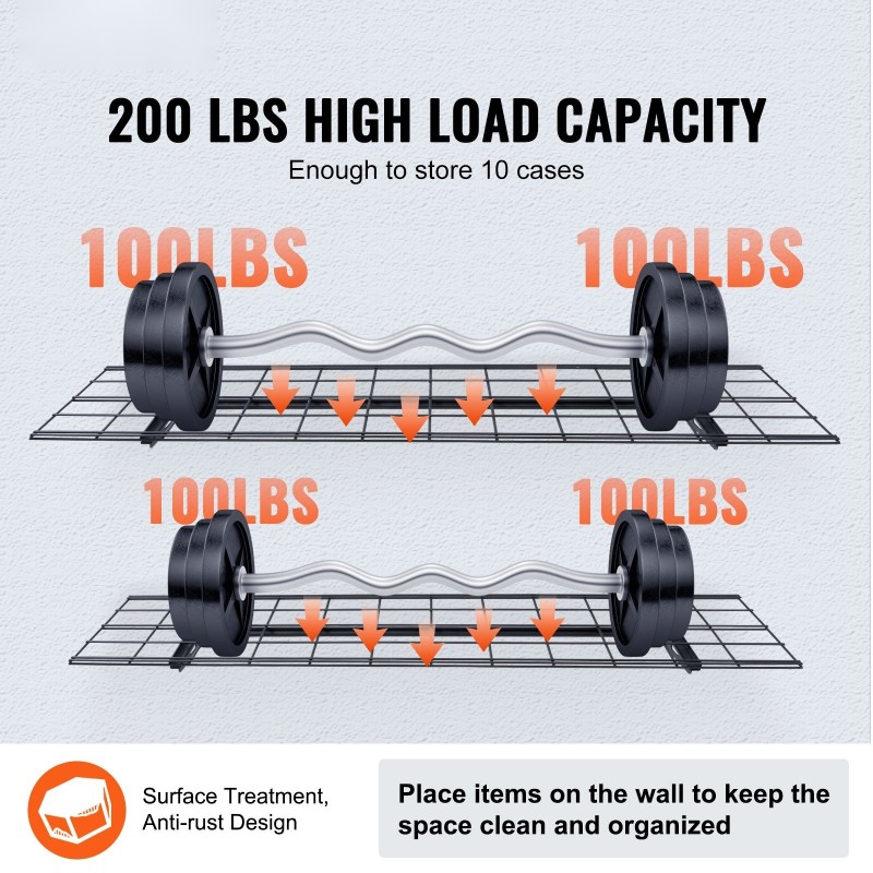 Seinäasennettava teräshylly 2 tasoa 122 x 30,5 cm 90,7 kg/taso autotalliin
