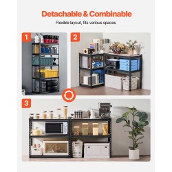 Metallinen 5-tasoinen säilytyshylly teräsrunko MDF-hyllytasot säädettävä 813×406×1596 mm