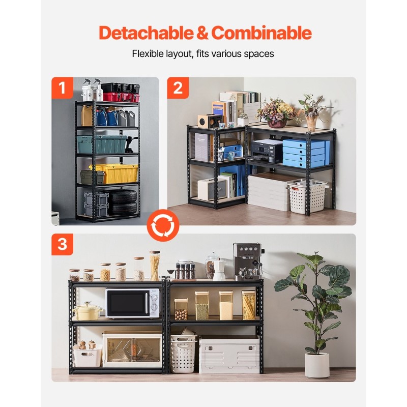 Metallinen 5-tasoinen säilytyshylly teräsrunko MDF-hyllytasot säädettävä 813×406×1596 mm