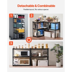 Metallinen säilytyshylly 5 tasoa säädettävät MDF hyllyt teräsrunko 907 kg musta