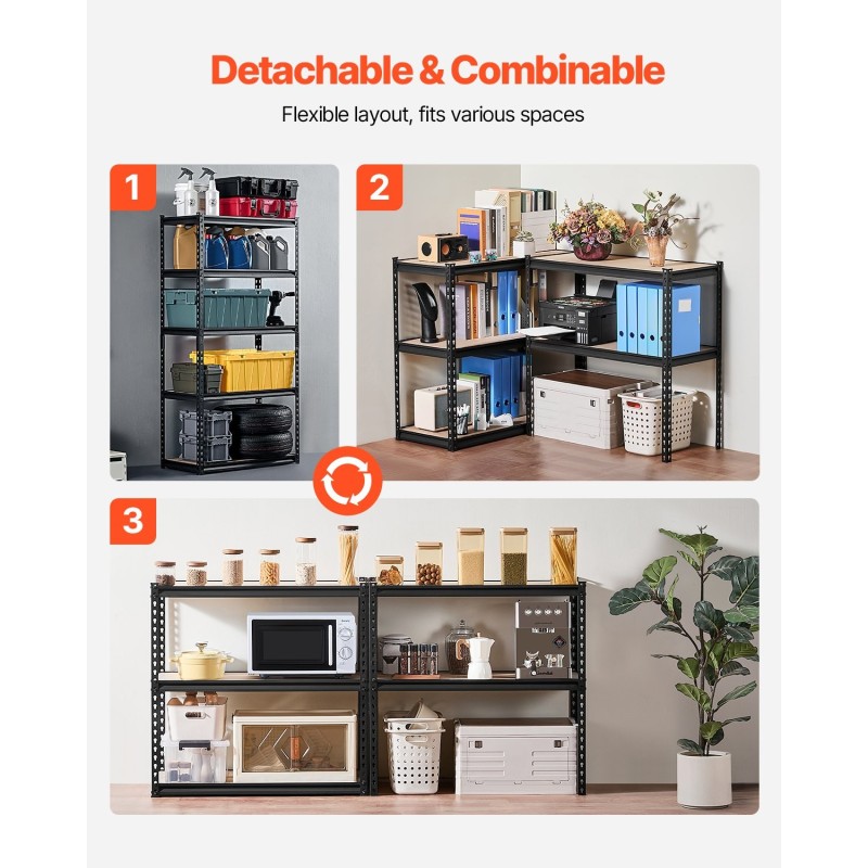 Metallinen säilytyshylly 5 tasoa säädettävät MDF hyllyt teräsrunko 907 kg musta