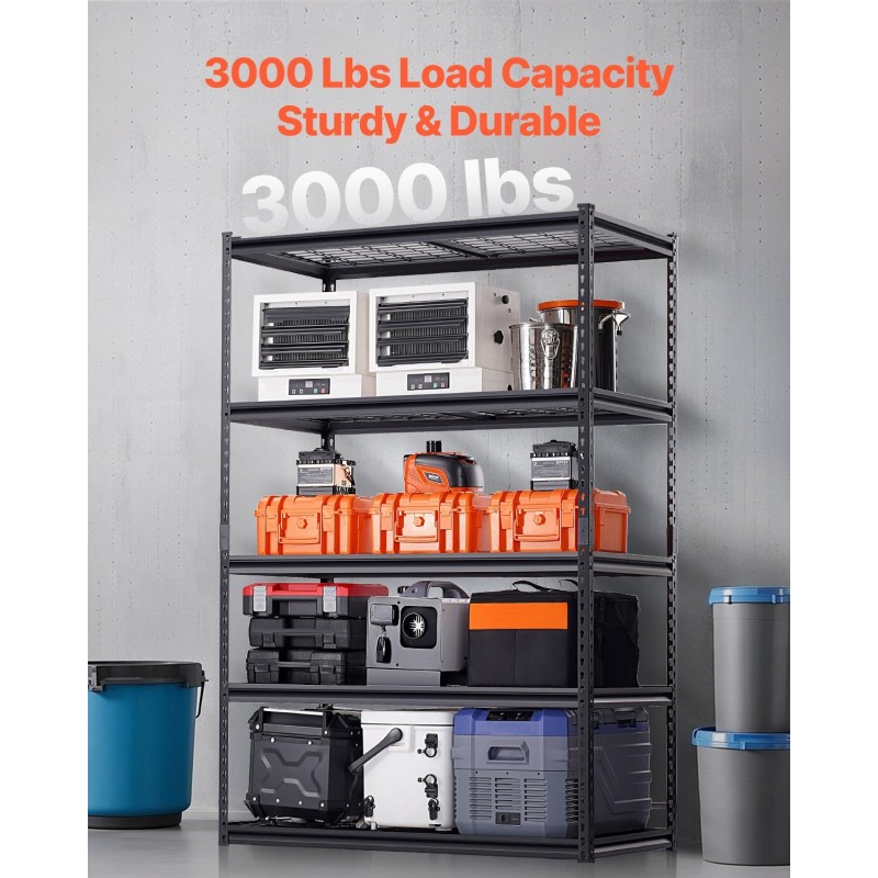 Säilytyshylly 5-tasoinen jauhemaalattu teräsrunko säädettävillä hyllyillä 61x122x183cm 1361kg