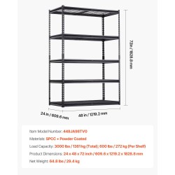 Säilytyshylly 5-tasoinen jauhemaalattu teräsrunko säädettävillä hyllyillä 61x122x183cm 1361kg