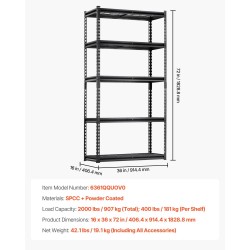 Säilytyshylly jauhepinnoitettu metallinen 5 tasoa säädettävä 1829 mm 907 kg