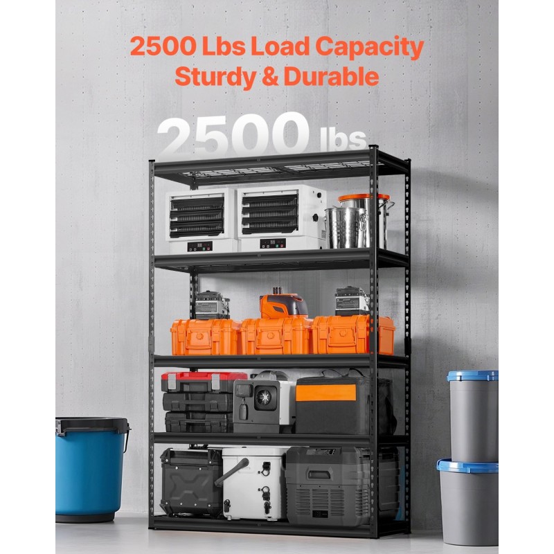 Metallinen varastohylly 5-tasoinen säädettävillä tasoilla 1134 kg kantavuus musta