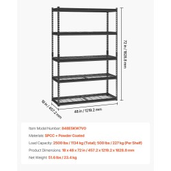 Metallinen varastohylly 5-tasoinen säädettävillä tasoilla 1134 kg kantavuus musta