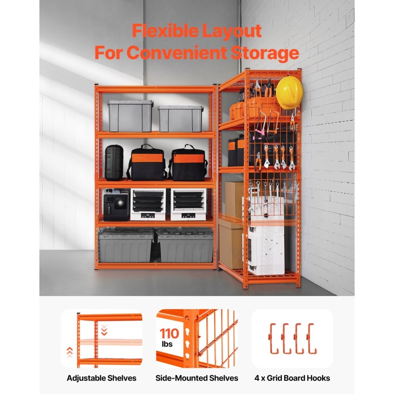 Metallinen säilytyshylly jauhemaalattu teräs 5-tasoinen säädettävä 1134 kg 457x1219x1829 mm