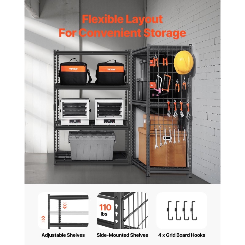 Metallinen säilytyshylly 4 korkeussäädettävää tasoa 1089 kg kantavuus musta