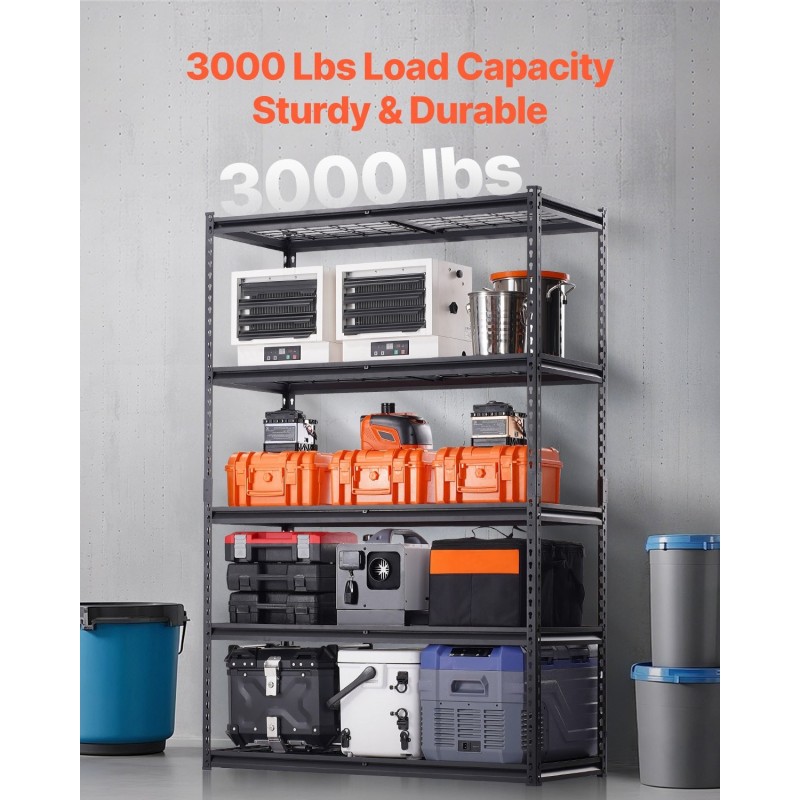 Metallinen autotallihylly jauhemaalattua terästä 5 tasoa säädettävä 1361 kg kantavuus