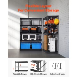 Metallinen autotallihylly jauhemaalattua terästä 5 tasoa säädettävä 1361 kg kantavuus
