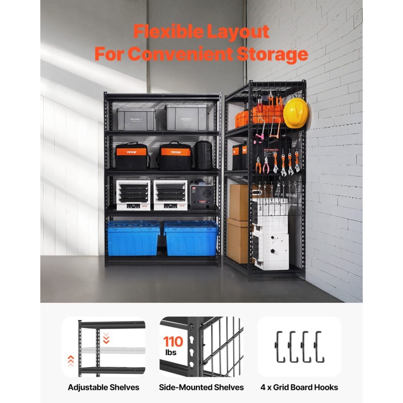 Metallinen autotallihylly jauhemaalattua terästä 5 tasoa säädettävä 1361 kg kantavuus