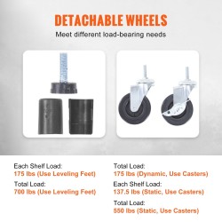 Säilytyshylly jauhemaalattu hiiliteräs nelitasoinen säädettävät tasot pyörillä musta