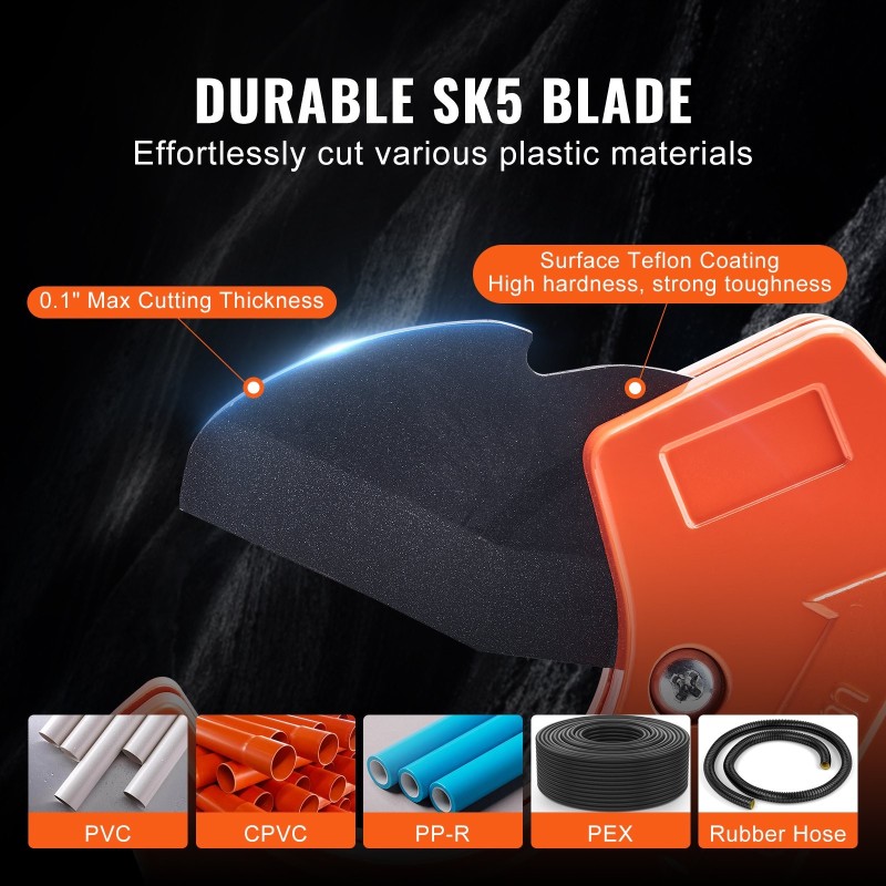 PVC-putkileikkuri 0-63 mm räikkätoiminen SK5-terä alumiinirunko varaterä mukana