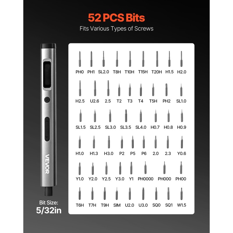 Sähköinen tarkkuusruuvimeisseli 52 S2-teräskärkeä Type-C-lataus LED puhelimille ja läppäreille