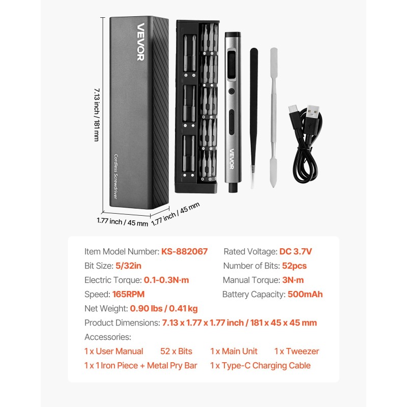 Sähköinen tarkkuusruuvimeisseli 52 S2-teräskärkeä Type-C-lataus LED puhelimille ja läppäreille