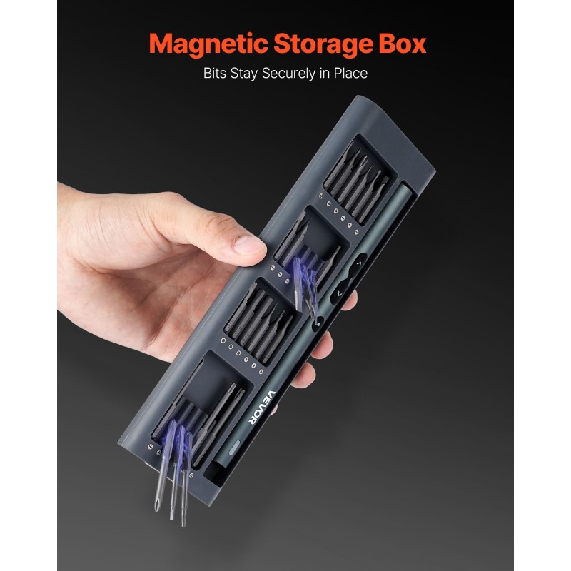 Sähköinen tarkkuusruuvimeisselisarja 48 S2-teräskärkeä magneettikotelo LED-valo Type-C-lataus