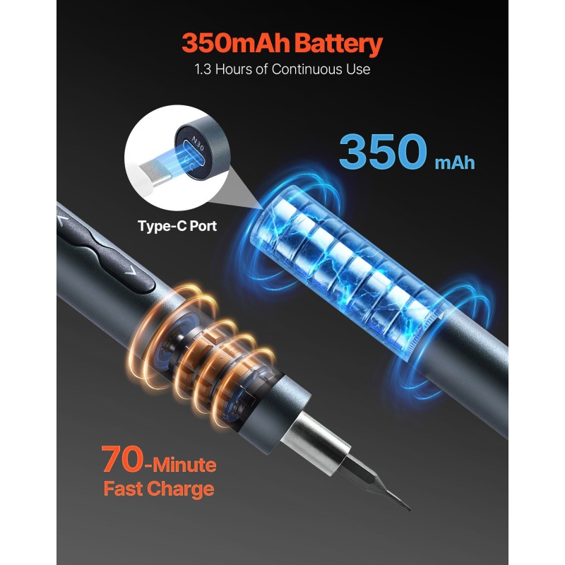 Sähköinen tarkkuusruuvimeisselisarja 48 S2-teräskärkeä magneettikotelo LED-valo Type-C-lataus