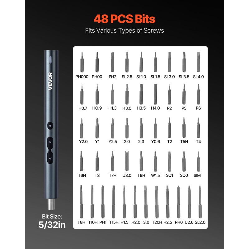 Sähköinen tarkkuusruuvimeisselisarja 48 S2-teräskärkeä magneettikotelo LED-valo Type-C-lataus