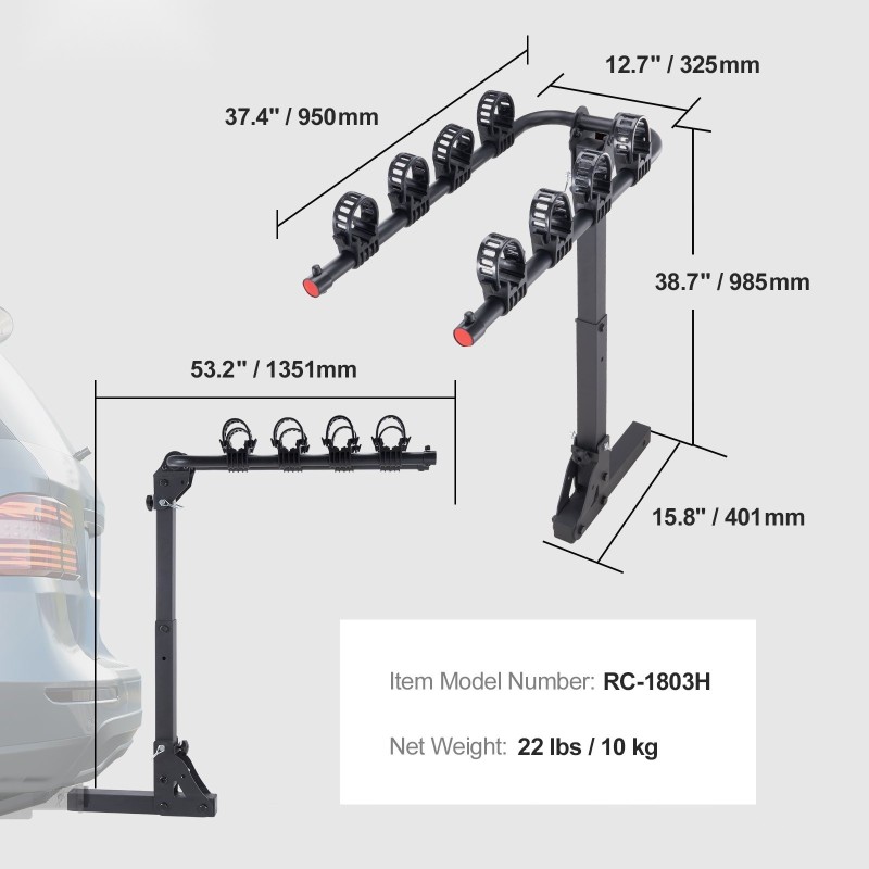Vetokoukkuun asennettava pyöräteline 4 polkupyörälle 150 paunaa 2-tuumaiseen vastaanottimeen kallistettava taitettava