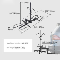 Vetokoukkuun kiinnitettävä alustamallinen pyöräteline kahdelle pyörälle kallistuva ja taittuva