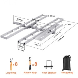 Moottoripyöräteline alumiininen kahdelle pyörälle kahden tuuman vetokoukun vastaanottimelle itsesäilyttävällä rampilla