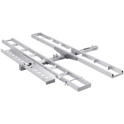 Moottoripyöräteline alumiininen kahdelle pyörälle kahden tuuman vetokoukun vastaanottimelle itsesäilyttävällä rampilla