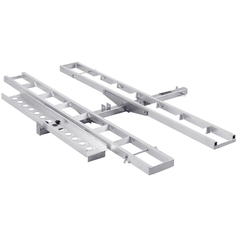 Moottoripyöräteline alumiininen kahdelle pyörälle kahden tuuman vetokoukun vastaanottimelle itsesäilyttävällä rampilla