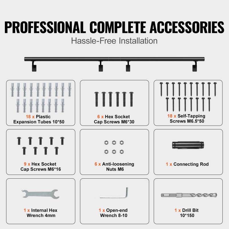 Seinäkiinnitteinen portaiden käsijohde alumiiniseos 2134 mm musta 199,6 kg sisältää asennussarjan