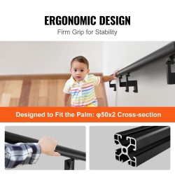 Seinäkiinnitteinen portaiden käsijohde alumiiniseos 2134 mm musta 199,6 kg sisältää asennussarjan