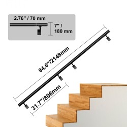 Seinäkiinnitteinen portaiden käsijohde alumiiniseos 2134 mm musta 199,6 kg sisältää asennussarjan
