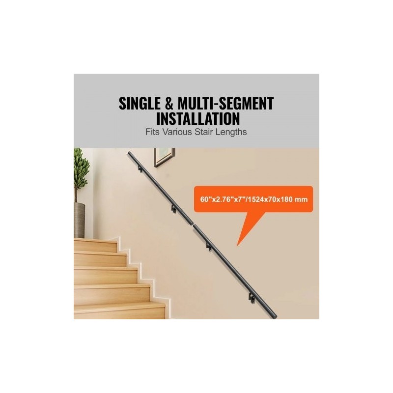 Seinäkiinnitteinen alumiinikaide portaisiin alumiiniseos 1524 mm 199,6 kg kantavuus musta asennussarja