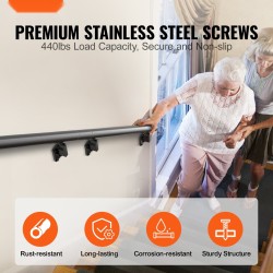 Seinäkiinnitteinen alumiiniseosinen käsijohde portaisiin 3658 mm 50x2 mm jauhemaalattu musta