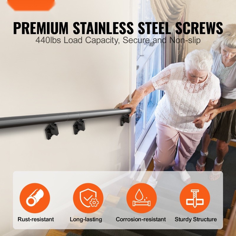 Seinäkiinnitteinen alumiiniseosinen käsijohde portaisiin 3658 mm 50x2 mm jauhemaalattu musta