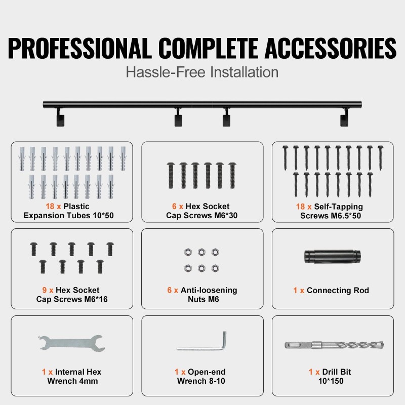 Seinäkiinnitteinen alumiiniseosinen käsijohde portaisiin 3658 mm 50x2 mm jauhemaalattu musta