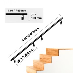 Seinäkiinnitteinen alumiiniseosinen käsijohde portaisiin 3658 mm 50x2 mm jauhemaalattu musta