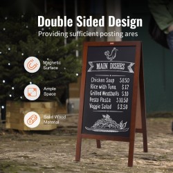 Magneettinen liitutaulu 20x40 tuumaa massiivipuinen kirjoituspinta rustiikin ruskea taitettava puurunko