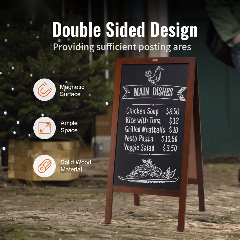 Magneettinen liitutaulu 20x40 tuumaa massiivipuinen kirjoituspinta rustiikin ruskea taitettava puurunko