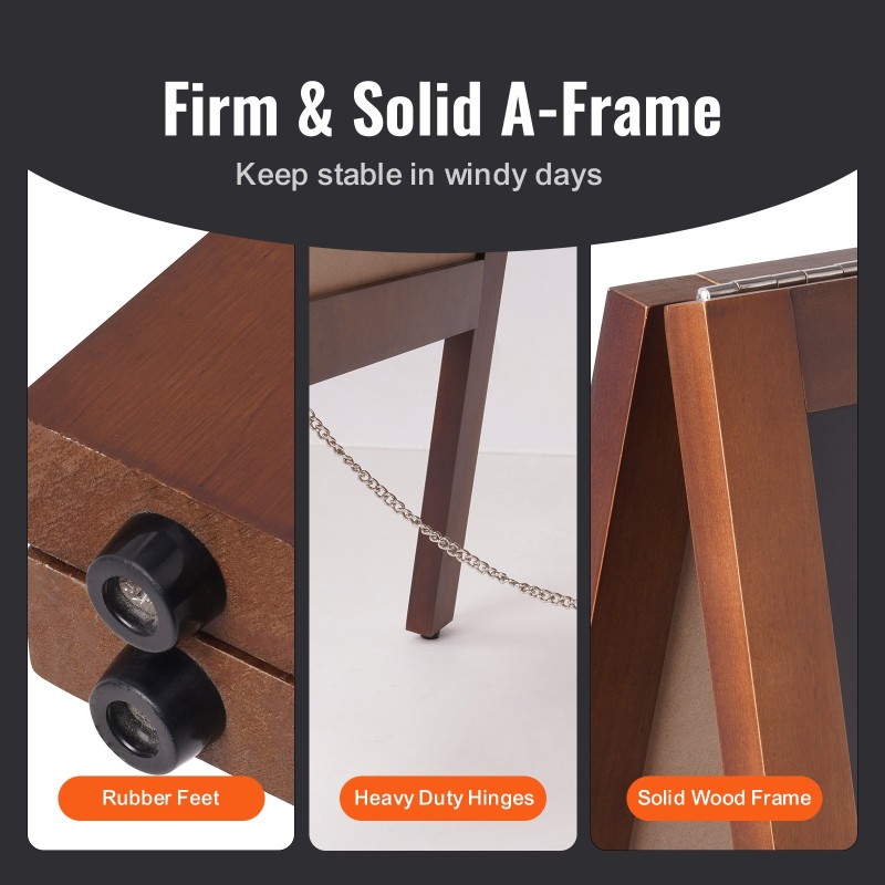 Magneettinen liitutaulu 20x40 tuumaa massiivipuinen kirjoituspinta rustiikin ruskea taitettava puurunko