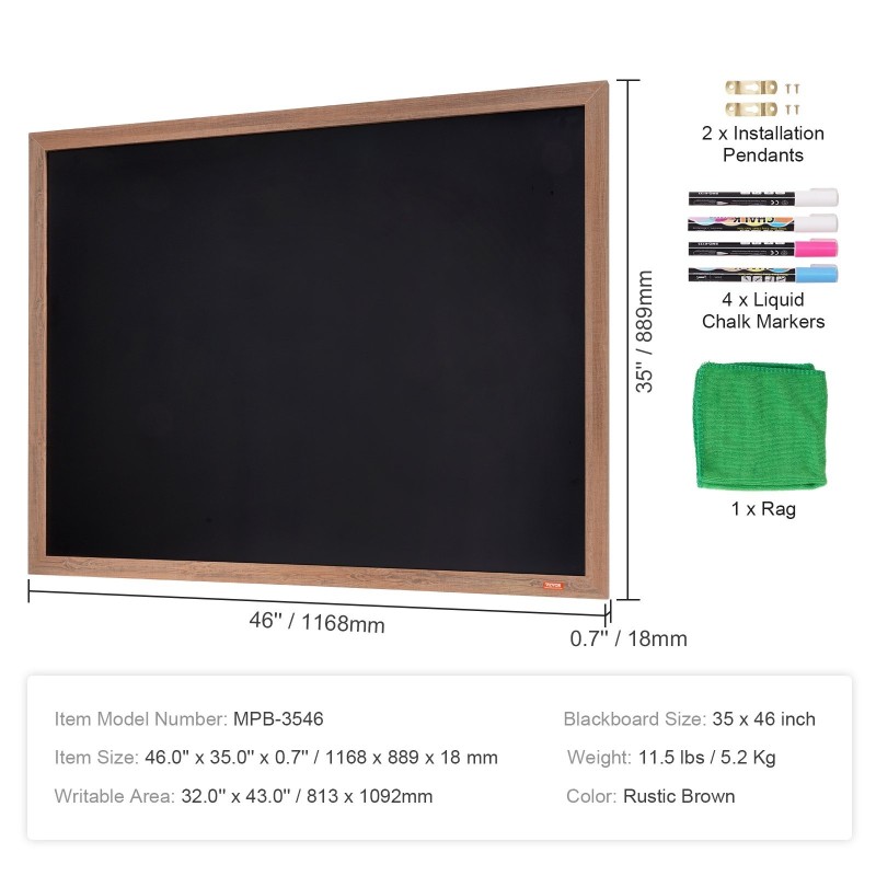 Magneettinen liitutaulu rustiikkisella ruskealla puukehyksellä 1168x889 mm