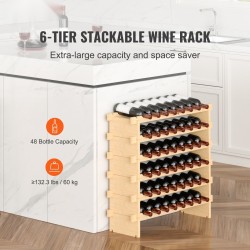 Viiniteline luonnon bambusta kuusitasoinen pinottava 48 pullolle lattiamallinen