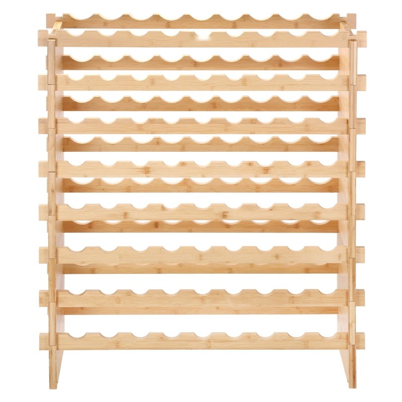 Viiniteline luonnonbambu pinottava 8-kerroksinen 72 pullolle aaltomainen lattiamalli